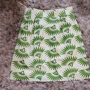 ANTONIO MELANI Green and Cream Patterned A-Line Skirt